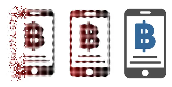 Ikonę płatności Bitcoin Mobile półtonów rozłożona pikseli — Wektor stockowy