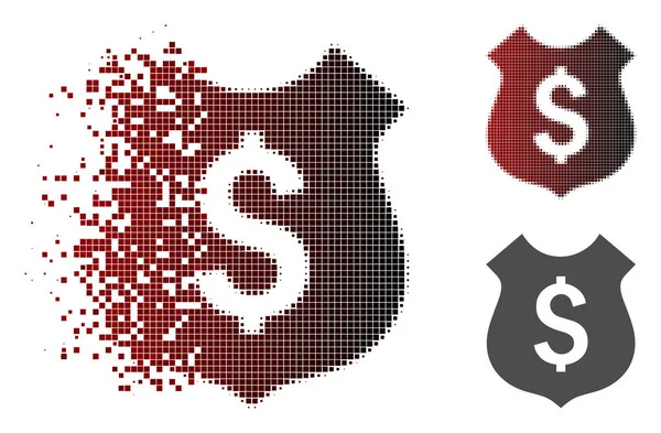 Damaged Pixel Halftone Financial Shield Icon — Stock Vector