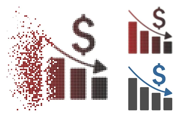 Dissolving Pixel Halftone Sales Crisis Chart Icon — Stock Vector