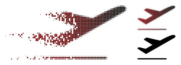 Icona di partenza dell'aereo mezzitoni pixel triturati — Vettoriale Stock
