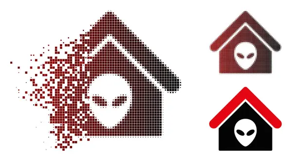 Dust Pixel Halftone Alien Home Ícone —  Vetores de Stock