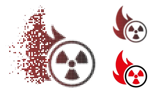 Pixel dañado Icono de fuego atómico de medio tono — Vector de stock