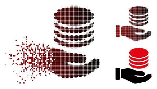 Pixel dispersé Halftone pièces don main icône — Image vectorielle