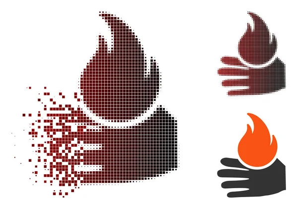 Ícone de mão fraturado da queimadura do meio-tom do pixel — Vetor de Stock