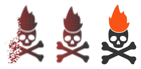 Icono fragmentado del fuego del infierno del medio tono del píxel — Vector de stock