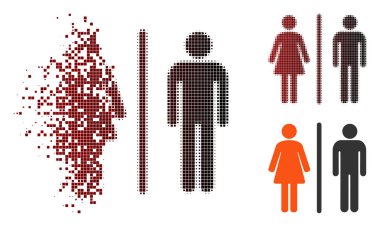 Vektör Wc simgesinde ışıltı, pixelated yarı ton ve hasarsız tüm sürümleri. Kare scintillas ve siyah kırmızı üzerinden yatay bir gradyan yok olan etkisi kullanır.