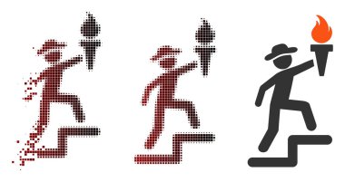 Meşale simgesiyle tırmanma tahribe piksel yarı ton beyefendi