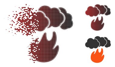 Parçalanmış piksel yarı ton yangın duman simgesiyle