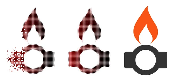 Decomposed Pixel Halftone Gas Flame Icon — Stock Vector