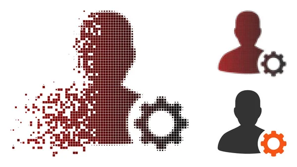Pixel Fragmentado Opciones de usuario de medio tono Icono de engranaje — Vector de stock
