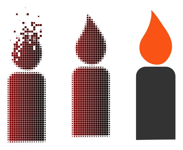 Icono de vela de medio tono de píxel fragmentado — Vector de stock