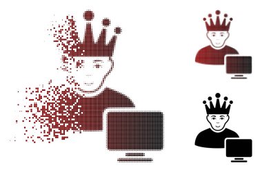 Bilgisayar moderatör simgesini yüzüne ile dağınık, pixelated yarı ton ve hasarsız tüm türevleri. Piksel vektör kaybolan bilgisayar moderatör simgesi haline düzenlenir.