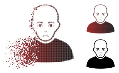 Üzgün ışıltı Pixelated yarı ton kel adam simgesi