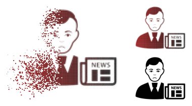 Mutsuz kırık piksel yarı ton işadamı haber simgesi