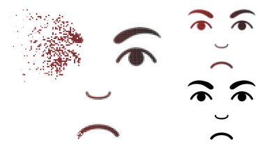 Mutsuz ışıltı Pixelated yarı ton yüz simgesi