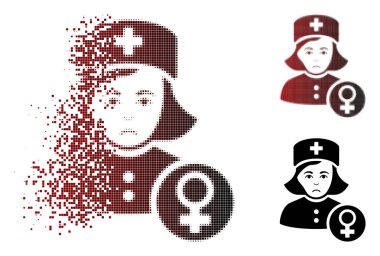 Zavallı ayrıştırılmış piksel yarı ton jinekolog Bayan Doktor simgesi