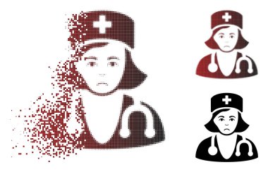 Mutsuz kırılmış piksel yarı ton doktor Bayan simge