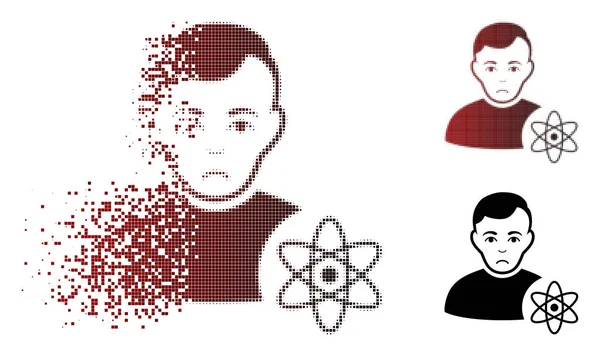 Smutný pohlcená Pixelated polotónů atomový vědec ikona — Stockový vektor
