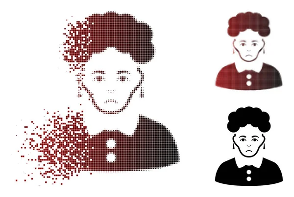 Üzgün kırık Pixelated yarı ton esmer kadın simgesi — Stok Vektör