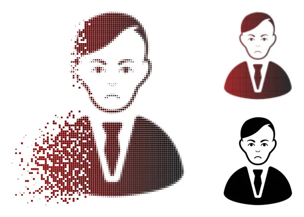 Malheureux fracturé pixelisé demi-ton homme d'affaires icône — Image vectorielle