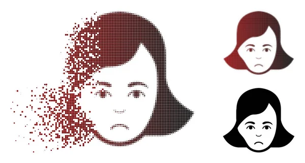 Dommage dissous Pixelated demi-teinte Dame visage icône — Image vectorielle