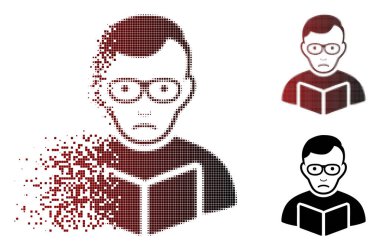 Mutsuz çözünmüş Pixelated yarı ton okuyucu öğrenci simgesi