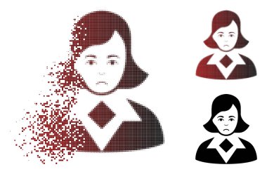 Mutsuz kırık piksel yarı ton kadın simgesi