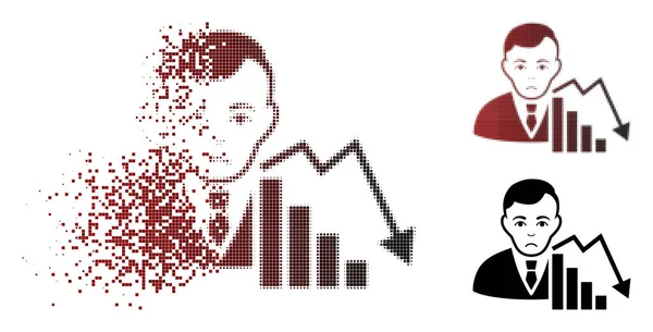 Unhappy Fragmented Pixelated Halftone Stock Trader Icon — Stock Vector