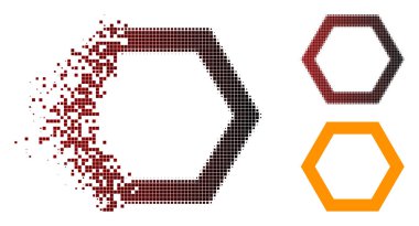 Piksel yarı ton kontur altıgen simgesi dağınık