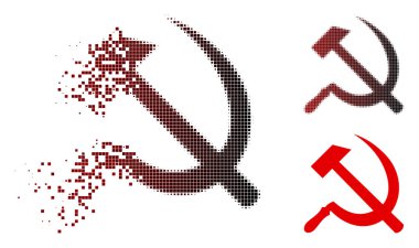 Çözünmüş Pixelated yarı ton orak ve çekiç simgesi