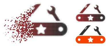Kırık Pixelated yarı ton evrensel Multitool bıçak simgesi
