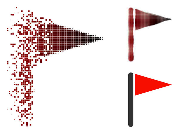 Disintegrating Dot Halftone Triangle Flag Icon
