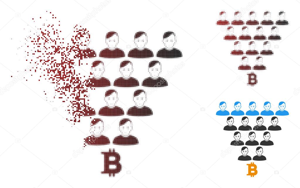 Dispersed Dotted Halftone Bitcoin Ponzi Pyramid Icon