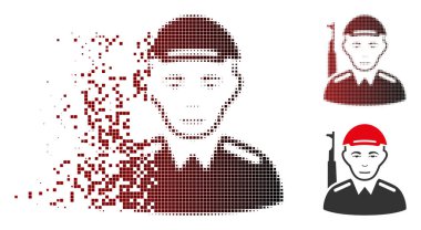 Parçalanmış piksel yarı ton Asya asker simgesi