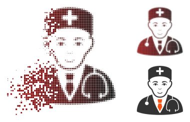 Yüz ile parçalanmış piksel yarı ton hekim simgesi