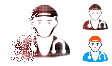 Yüz ile hasarlı piksel yarı ton Doktor Doktor simgesi