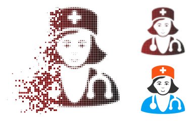 Yüz nokta yarı ton doktor kadın simgesiyle ışıltı