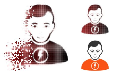 Parçalanmış nokta yarı ton güç adam simgesi ile yüz