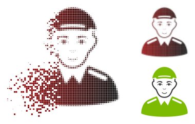 Yüz ile kırık piksel yarı ton asker simgesi