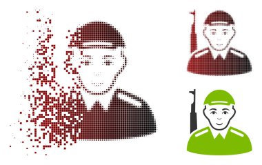 Işıltı piksel yarı ton asker simgesi ile yüz