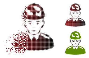 Yüz ile parçalanmış piksel yarı ton asker simgesi