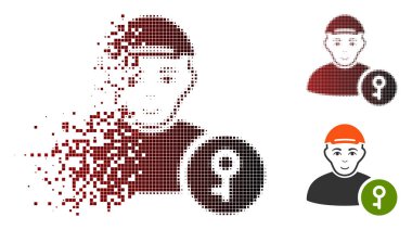 Yüz pixelated yarı ton Kullanıcı anahtar simgesiyle dağılmakta
