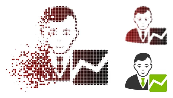 Ícone Pixelado Fragmentado do comerciante de ações do meio-tom com cara —  Vetores de Stock