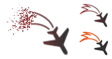 Noktalı yarım ton düşen uçak simgesi parçalanmış