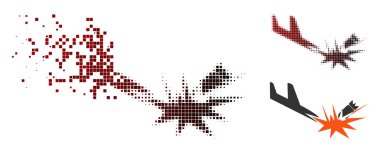 Piksel yarı ton uçak bomba patlama simgesi dağılmakta