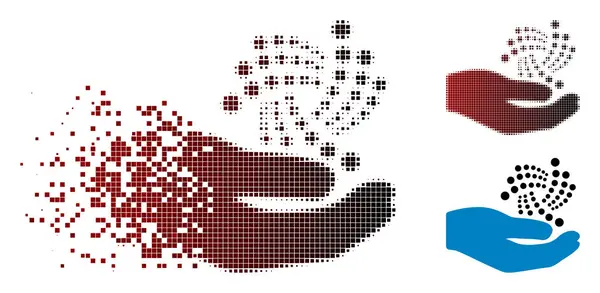 Icono de mano salarial triturado Pixelated Halftone Iota — Vector de stock