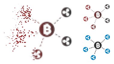 Rendelenmiş Pixelated noktalı resim Bitcoin dalgalanma ağ simgesini