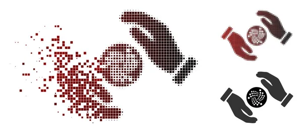 Dissolving Pixel Halftone Iota Care Hands Icon — Stock Vector