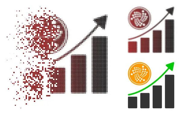 Destructed Dotted Halftone Iota Coin Growth Chart Icon — Stock Vector
