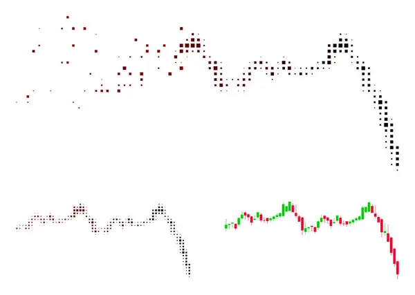 Distrutta Pixelated mezzitoni candeliere grafico caduta accelerazione icona — Vettoriale Stock